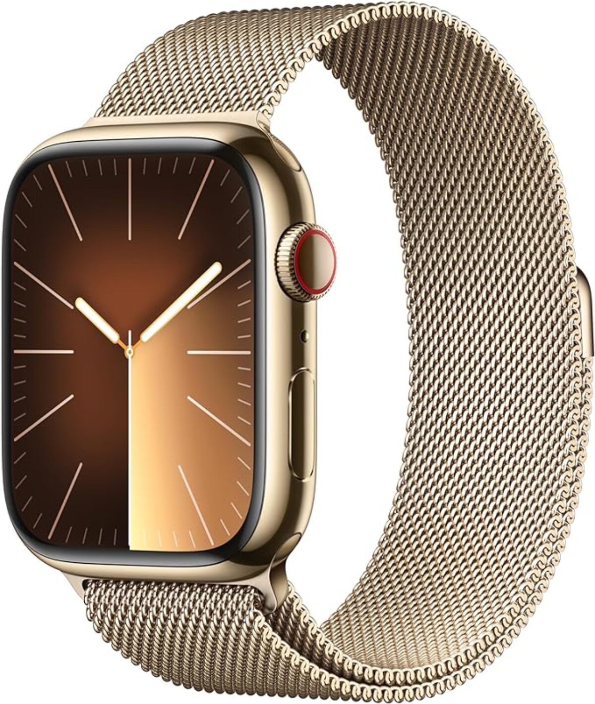 Apple Watch Series 9 GPS Cellular 45mm Smartwatch with Gold Stainless Steel Case with Gold Milanese Loop